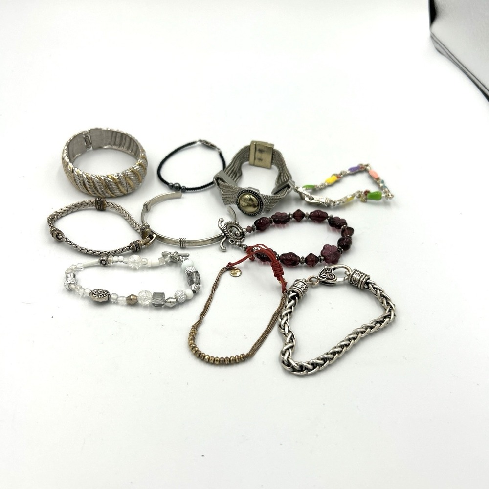 Lot of 10 bracelets Chain stretch Beaded Silver tone Several Vintage - Picture 2 of 13